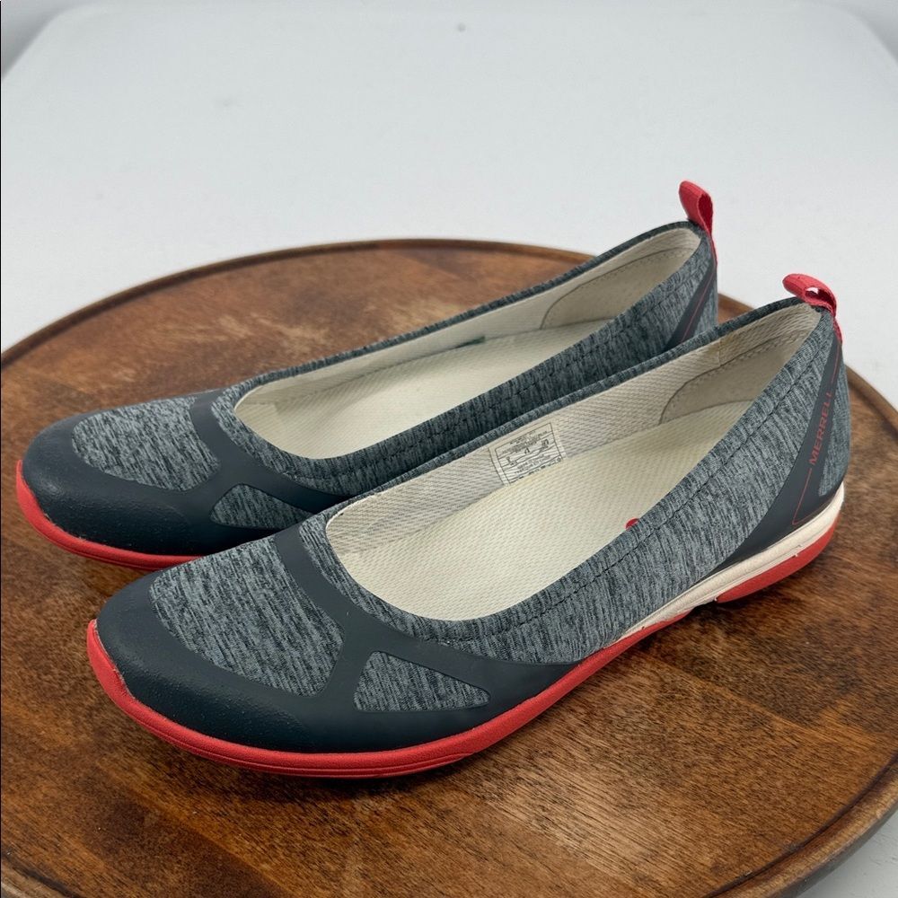 Merrell Shoes Wm 8 Ballet Flat Sneakers Mounument/Red Slip On Sneakers